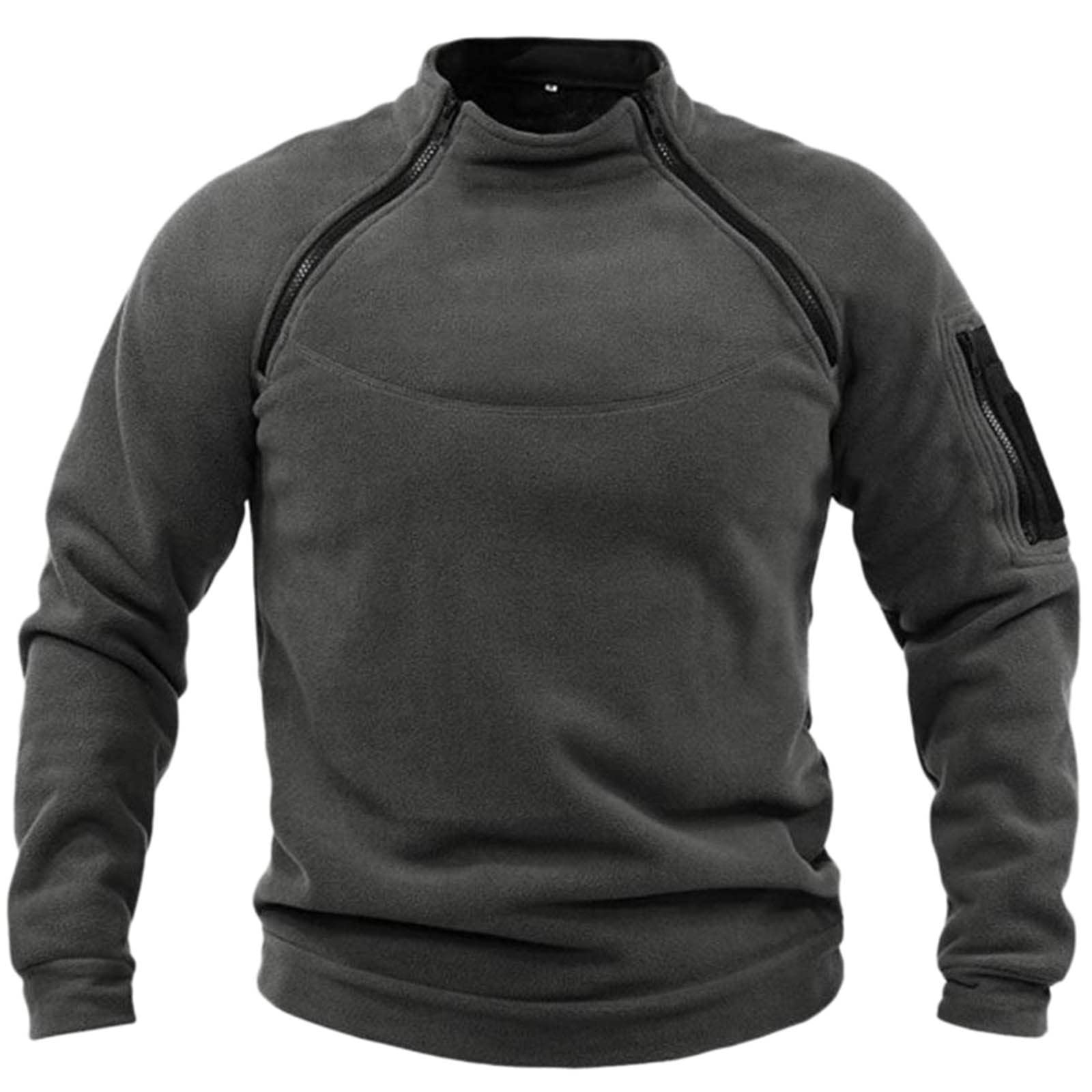 Men's Tactical Fleece Sweatshirt 1/4 Zipper Military Top Solid Long Sleeve Outdoor Warm Hiking Shirt(Grey,XX-Large)