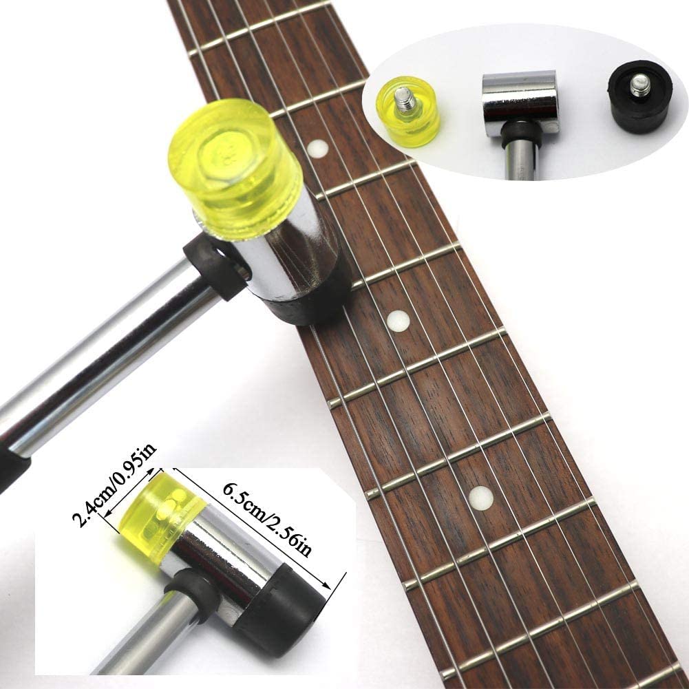 Guitar Tool Kit include Double Headed Guitar Bass Fret Wire Rubber Hammer,Guitar Fret Crown File,Stainless Steel Fret Rocker,Fingerboard Guards Protectors and Grinding Stone for Guitar(7 piece set)