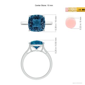 Angara Natural London Blue Topaz Solitaire Ring for Women in 14K White Gold Size-8 (Grade-AAAA | Size-10mm) | December Birthstone Jewelry Gift for Women | Birthday | Wedding | Anniversary | Engagement