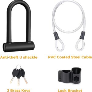 Circooter Bike U Lock, Heavy Duty Security U Cable Bike Lock Electric Scooter Anti Theft U Lock with 3Keys & Mounting Bracket Bicycle Secure Locks