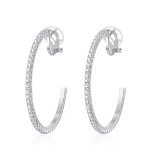 YOQUCOL 4.3CM(1.7in) Silver Clip On Hoop Earrings Cubic Zirconia Non Pierced Ears Hoops for Women