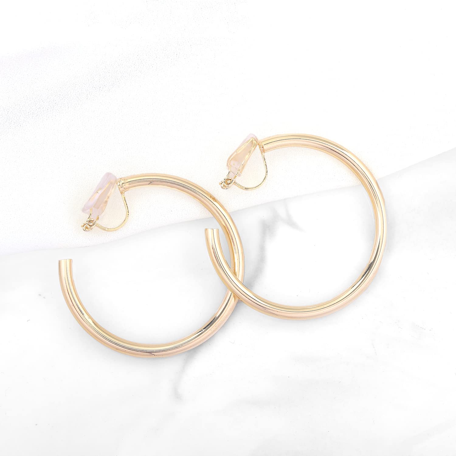 YOQUCOL 4.0CM(1.57in) Gold Round Clip On Hoop Earrings Non Pierced Ears Hoops for Women