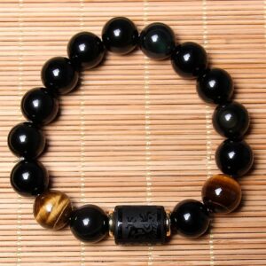 Leatic Black Obsidian Bracelets Stone Bead Bracelet tiger eye stone bracelet Men 12mm or Women 10mm Dragon and Phoenix Totem bracelet(Phoenix, 10mm)