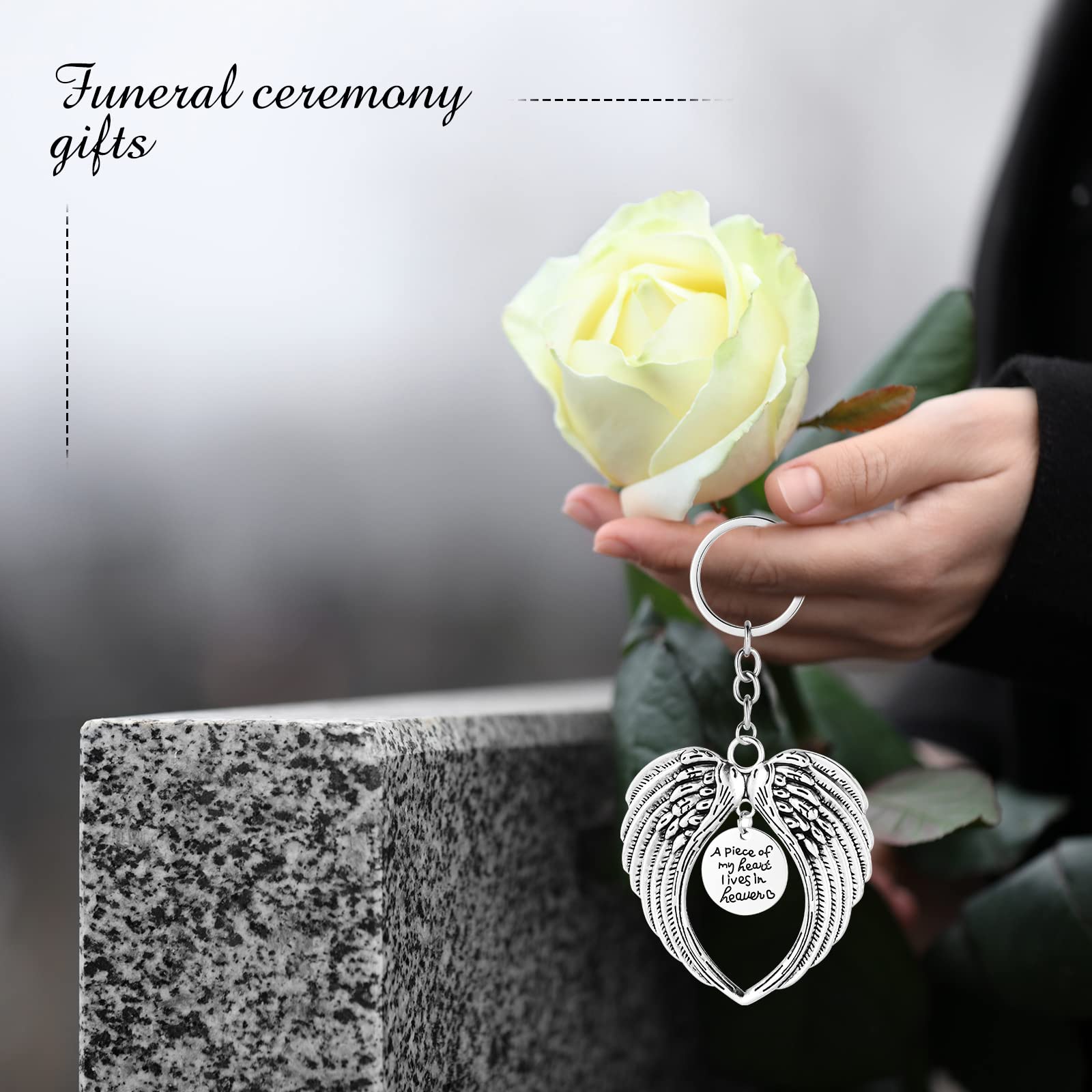 WILLBOND 24 Pcs Silver Angel Wings Keychain Gifts Memorial Funeral Gift Angel Key Ring Baptism Christmas Favors for Guests Memorial