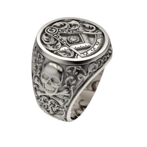 skull viking freemason masonic band ring compass hip hop vintage statement masonic punk biker gift gothic flying double eagle jewelry ring 14k white gold finish 925 sterling silver