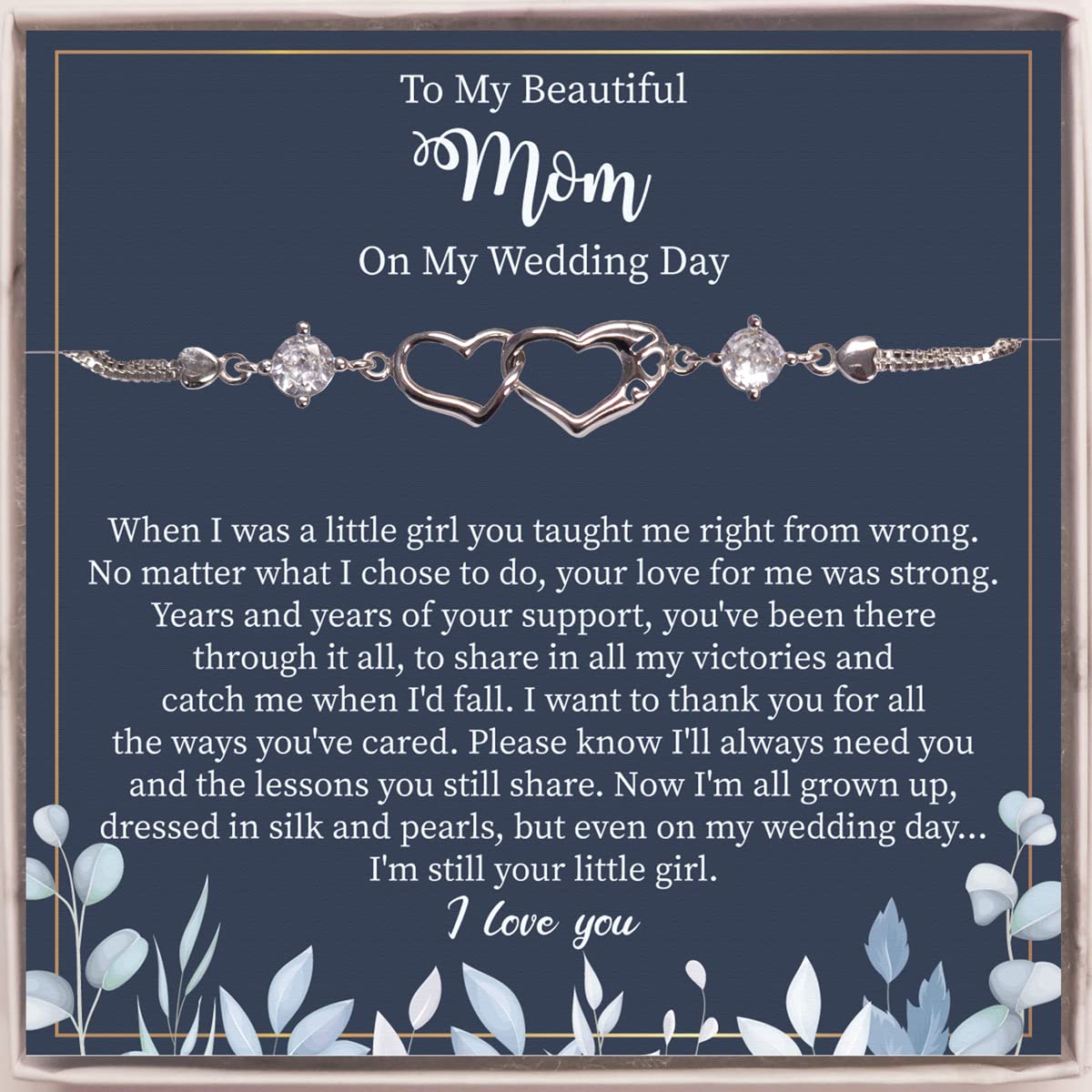 Bride to Mother bracelet. Mother Of The Bride Gift From Daughter. Silver Bracelet for Mother on Wedding Day. Mom gifts. Jewelry box for Mom.