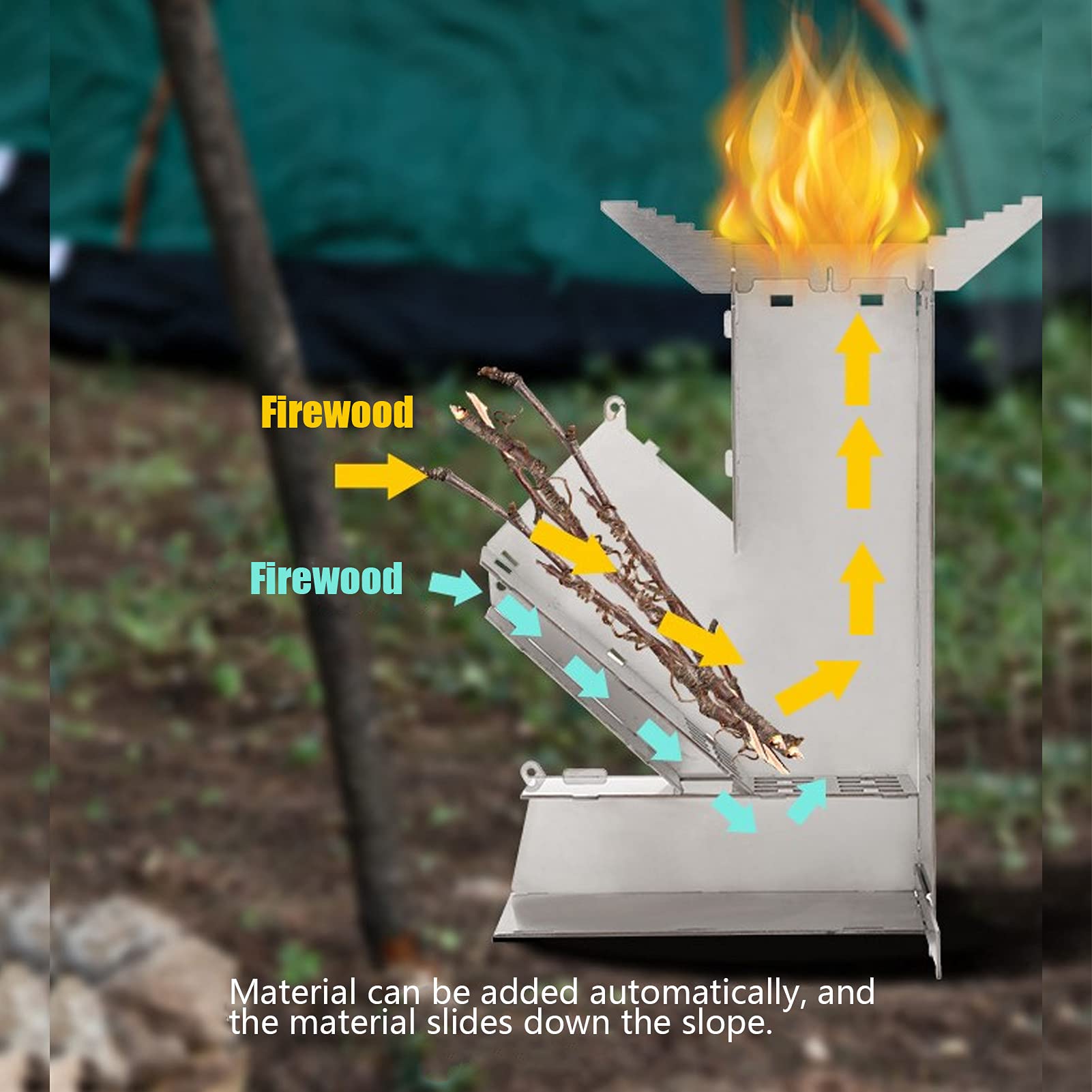 Detachable Camping Wood Stove Rocket Stove Portable Durable Convenient Stainless Steel Detachable Backpacking Stove