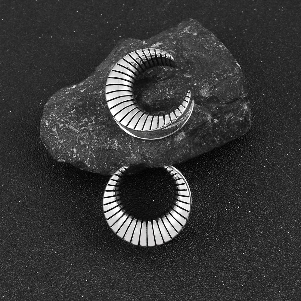 LADEMAYH 2Pcs 00 Gauges for Women, Stripe Design Silver 00g Plugs Gauges for Ears, 00g Tunnels Earrings Surgical Steel Saddle Gauges Size 00 Gauge Earrings