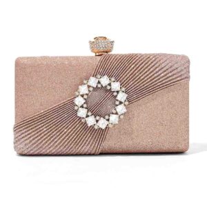 yokawe women evening bag glitter pleated clutch purse rhinestone handbags for bridal wedding prom party (champagne)