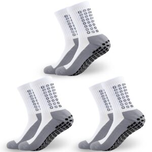 POZCMJM Socks for Men Soccer Anti Slip Athletic Grippy Crew Socks Non Slip Hospital Socks Thickened White Socks 3 Pairs