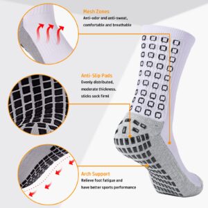 POZCMJM Socks for Men Soccer Anti Slip Athletic Grippy Crew Socks Non Slip Hospital Socks Thickened White Socks 3 Pairs