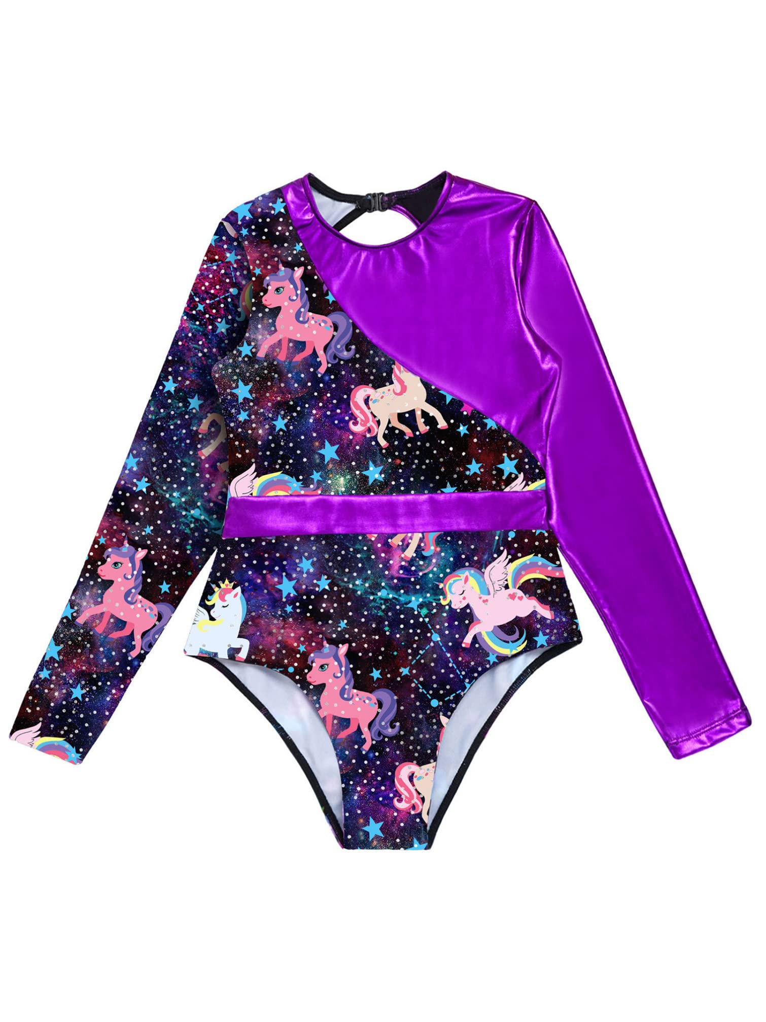 HULIJA Gymnastics Leotards for Toddler Girls Long Sleeve Cartoon Horses Athletic Dancewear Black&Rainbow 6 Years