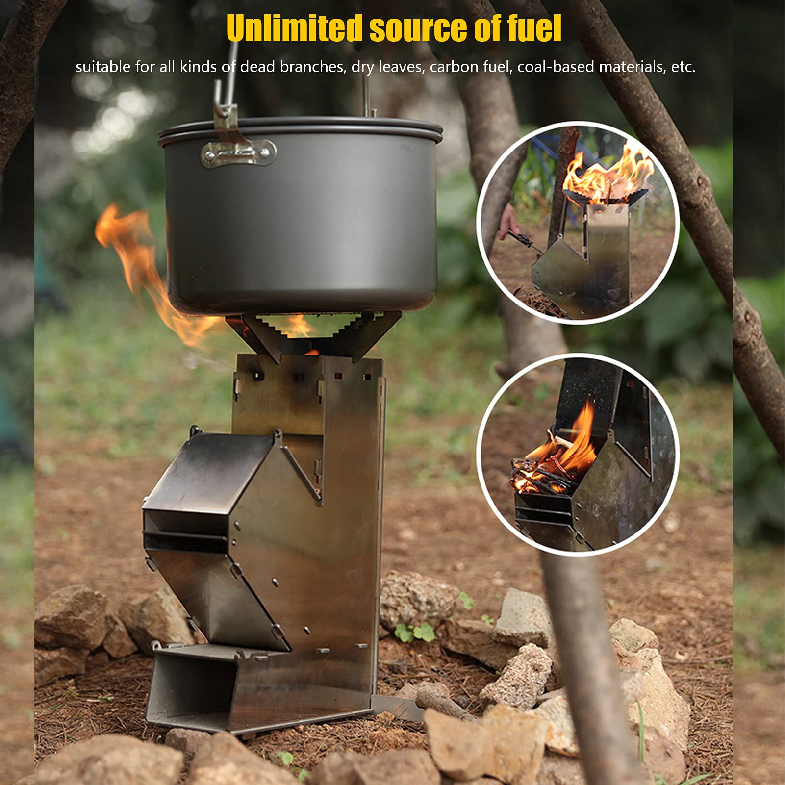 Detachable Camping Wood Stove Rocket Stove Portable Durable Convenient Stainless Steel Detachable Backpacking Stove