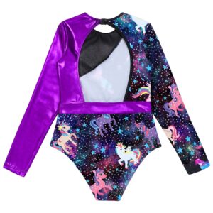 HULIJA Gymnastics Leotards for Toddler Girls Long Sleeve Cartoon Horses Athletic Dancewear Black&Rainbow 6 Years