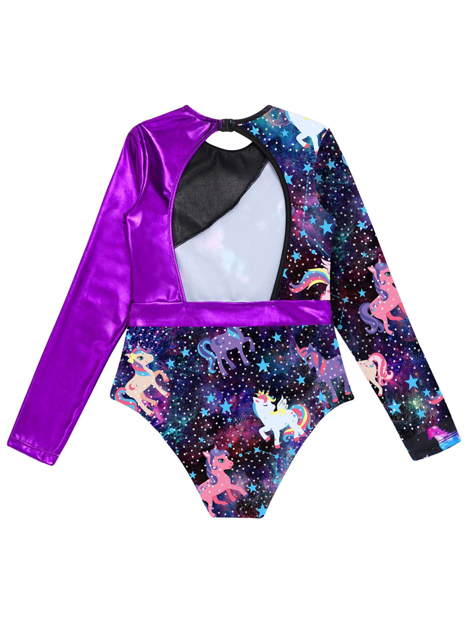 HULIJA Gymnastics Leotards for Toddler Girls Long Sleeve Cartoon Horses Athletic Dancewear Black&Rainbow 6 Years