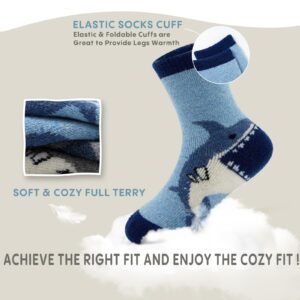 Lollisy Boys Winter Wool Socks Kids Cartoon Warm Socks Thick Thermal Socks for Boys Sharks 6 Pack Size 6-8 Years