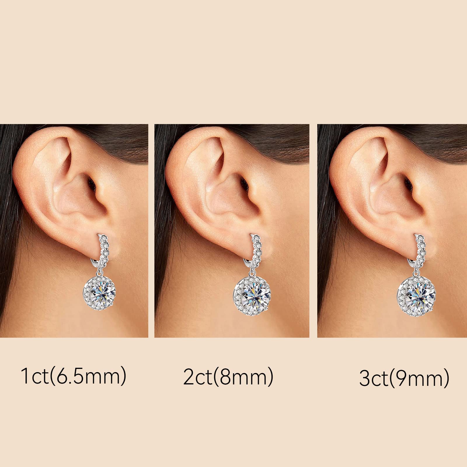 Moissanite Earrings for Women, 925 Sterling Silver Moissanite Drop Hoop Earrings, 3ct Moissanite Diamond Dangle Earrings for Sensitive Ears Hypoallergenic Christmas Mother's Day Gifts