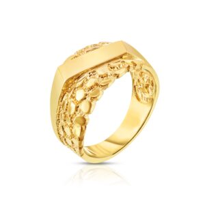 Floreo 10k Yellow Gold 11.2mm Engraved Personalized Initial Name Nugget Ring, Size 9