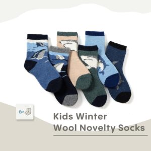 Lollisy Boys Winter Wool Socks Kids Cartoon Warm Socks Thick Thermal Socks for Boys Sharks 6 Pack Size 6-8 Years