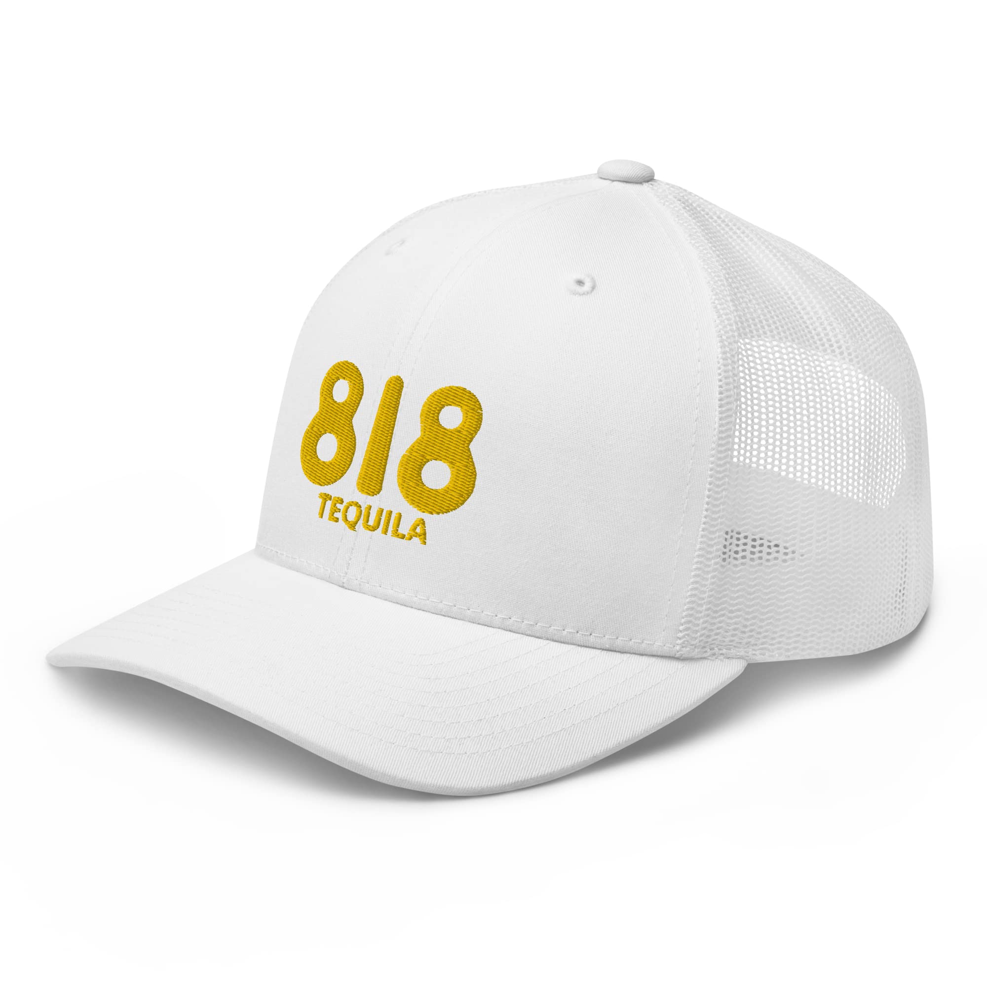 RIVEMUG 818 Tequila Embroidered Trucker Hat Curved Bill Mid Crown Adjustable Mesh Snapback Cap White