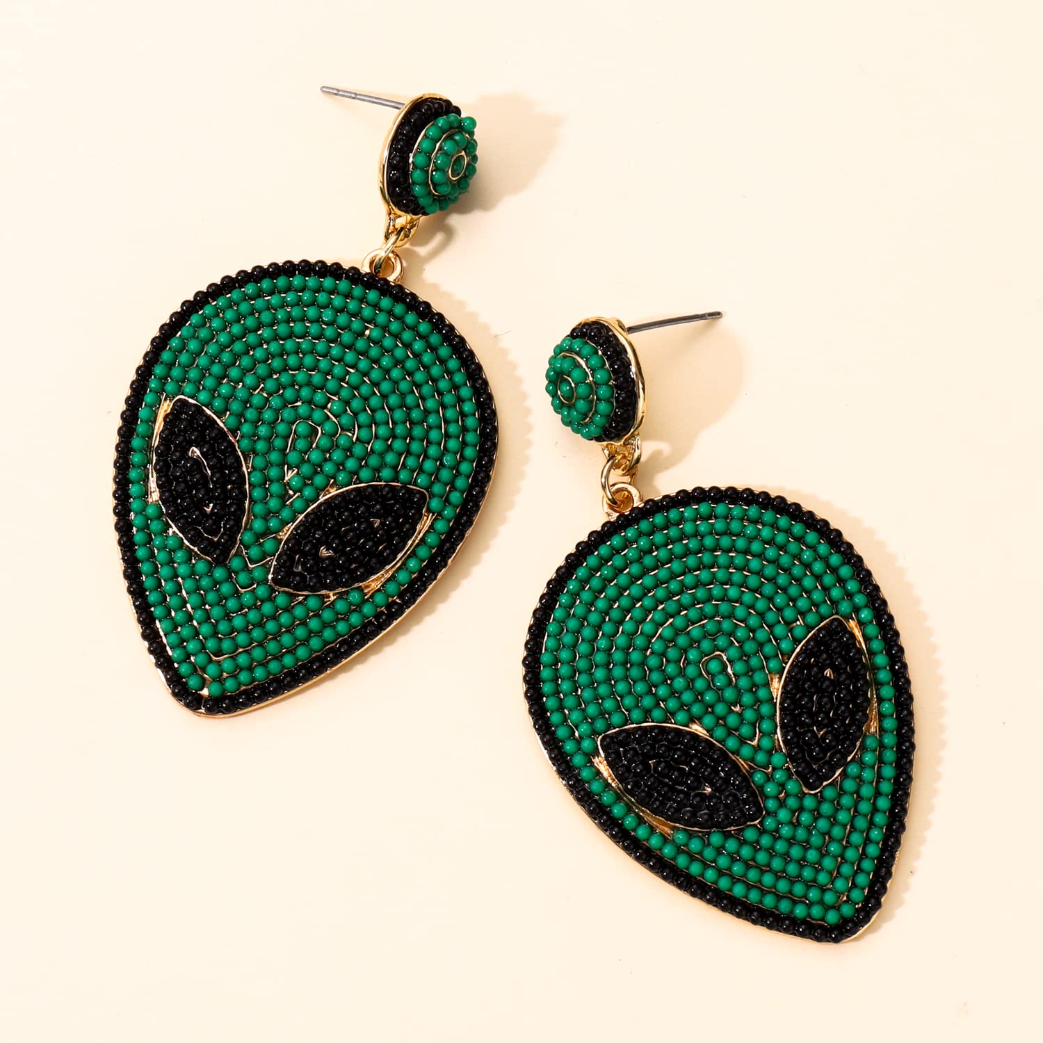 Beaded Alien Earrings Chunky Green UFO Alien Drop Dangle Earring for Women Funny Earring Birthday Gifts