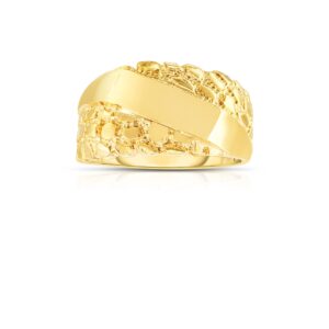 floreo 10k yellow gold 11.2mm engraved personalized initial name nugget ring, size 9