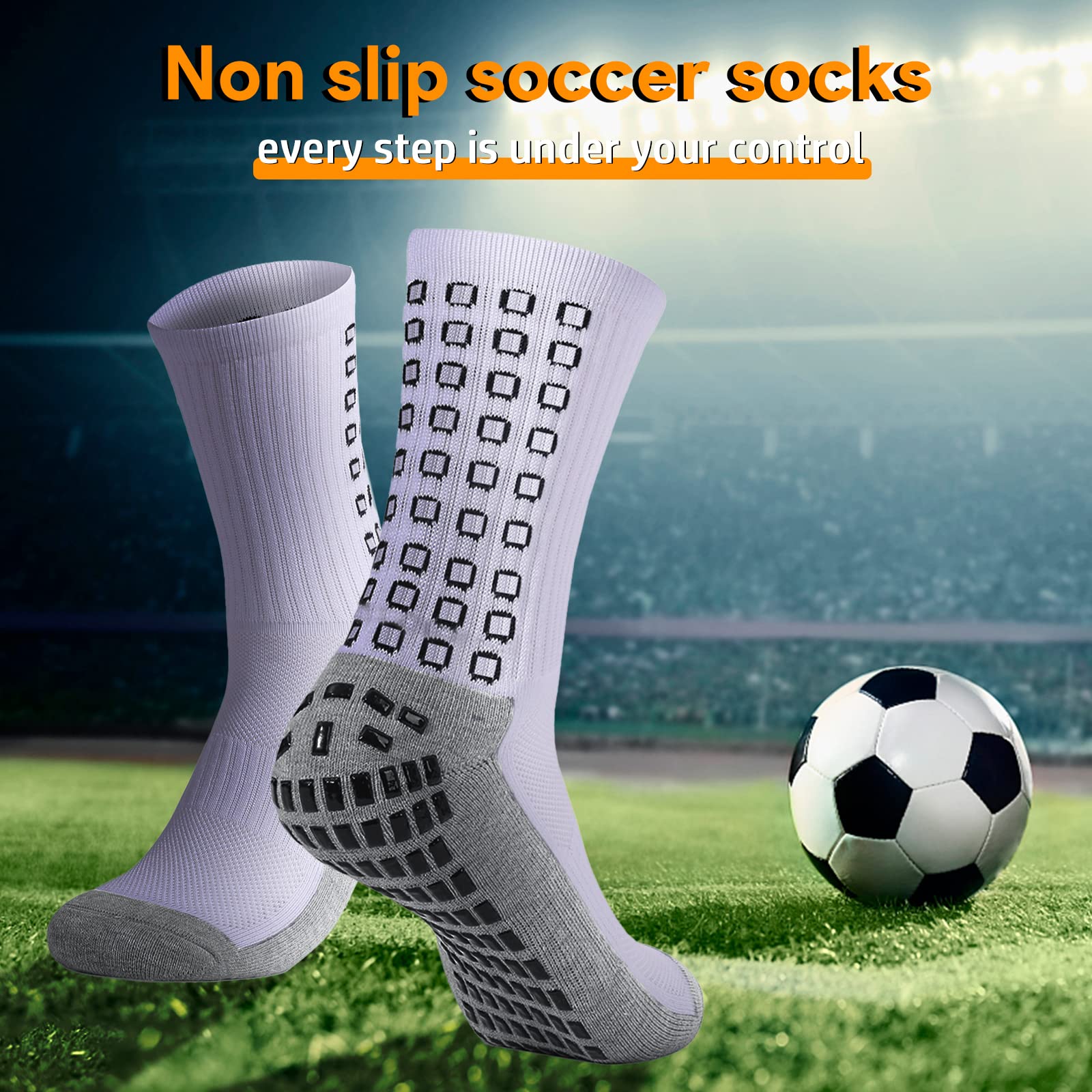 POZCMJM Socks for Men Soccer Anti Slip Athletic Grippy Crew Socks Non Slip Hospital Socks Thickened White Socks 3 Pairs