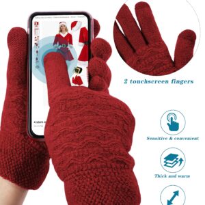 KUTTOR 4 Pairs Women Winter Plush Knit Gloves Knit Warm Wool Fleece Plush Touch Screen Gloves with Jacquard Design