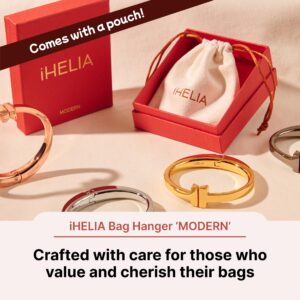 iHELIA Purse Hook Hanger for Table (Modern) - Premium Bag Holder w/Ergonomic Bracelet Oval Design (Gold)