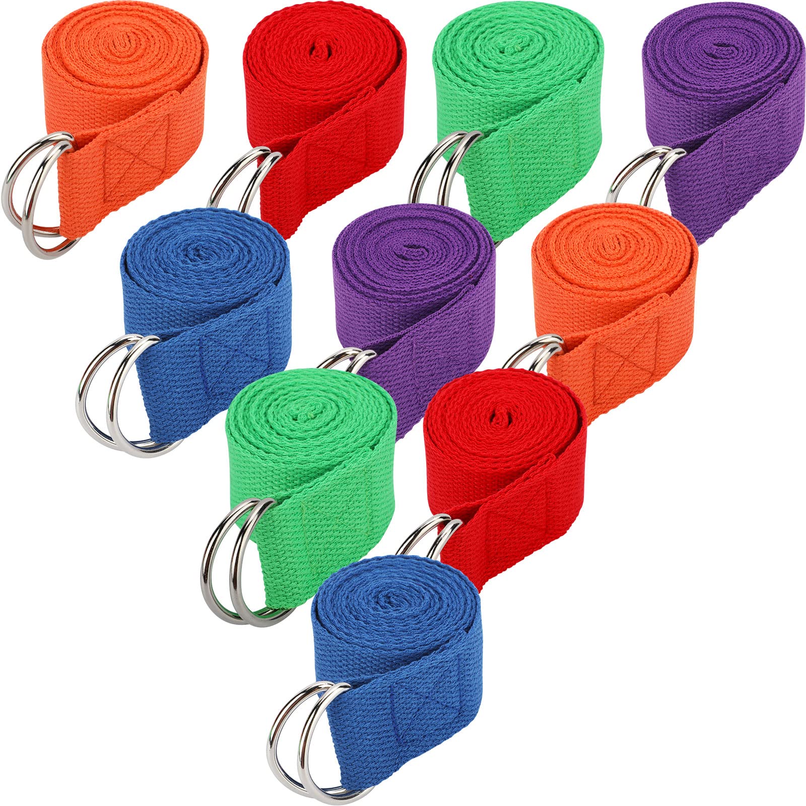 10 Pcs Yoga Strap 6Ft Exercise Stretch Bands for Flexibility with Adjustable Metal D Ring Buckle Loop Stretch Strap Non Elastic Yoga Belt Yoga Exercise Adjustable Straps for Pilates(Vivid Colors)