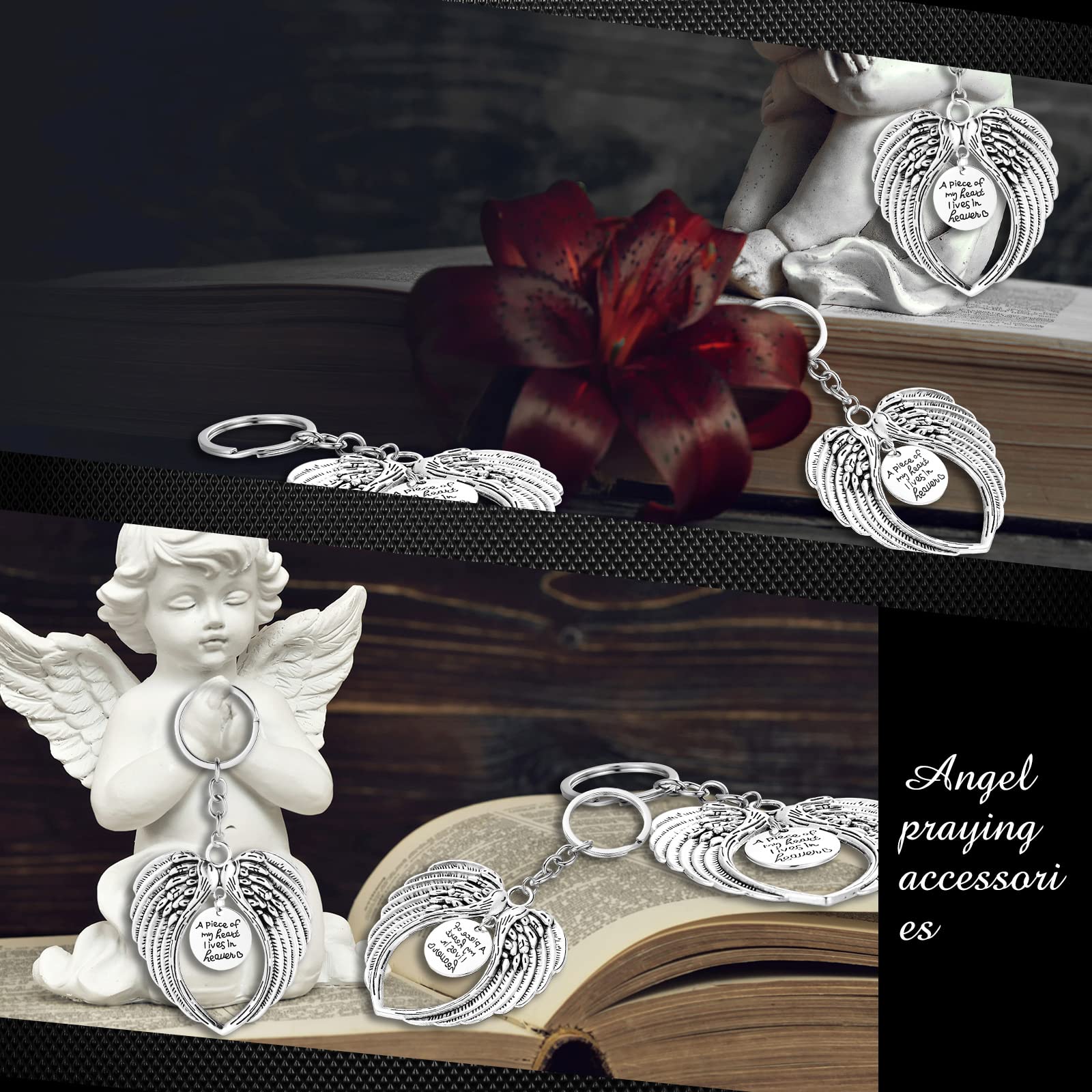 WILLBOND 24 Pcs Silver Angel Wings Keychain Gifts Memorial Funeral Gift Angel Key Ring Baptism Christmas Favors for Guests Memorial