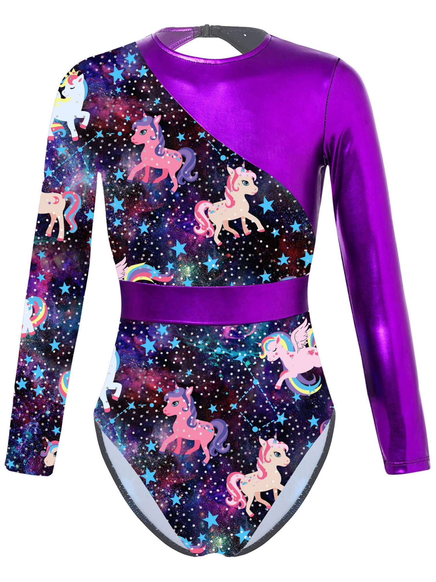 HULIJA Gymnastics Leotards for Toddler Girls Long Sleeve Cartoon Horses Athletic Dancewear Black&Rainbow 6 Years