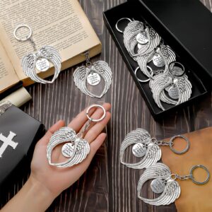 WILLBOND 24 Pcs Silver Angel Wings Keychain Gifts Memorial Funeral Gift Angel Key Ring Baptism Christmas Favors for Guests Memorial