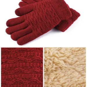 KUTTOR 4 Pairs Women Winter Plush Knit Gloves Knit Warm Wool Fleece Plush Touch Screen Gloves with Jacquard Design