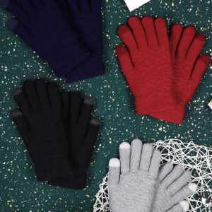 KUTTOR 4 Pairs Women Winter Plush Knit Gloves Knit Warm Wool Fleece Plush Touch Screen Gloves with Jacquard Design