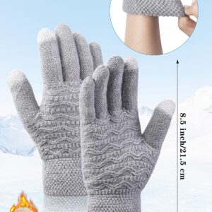 KUTTOR 4 Pairs Women Winter Plush Knit Gloves Knit Warm Wool Fleece Plush Touch Screen Gloves with Jacquard Design