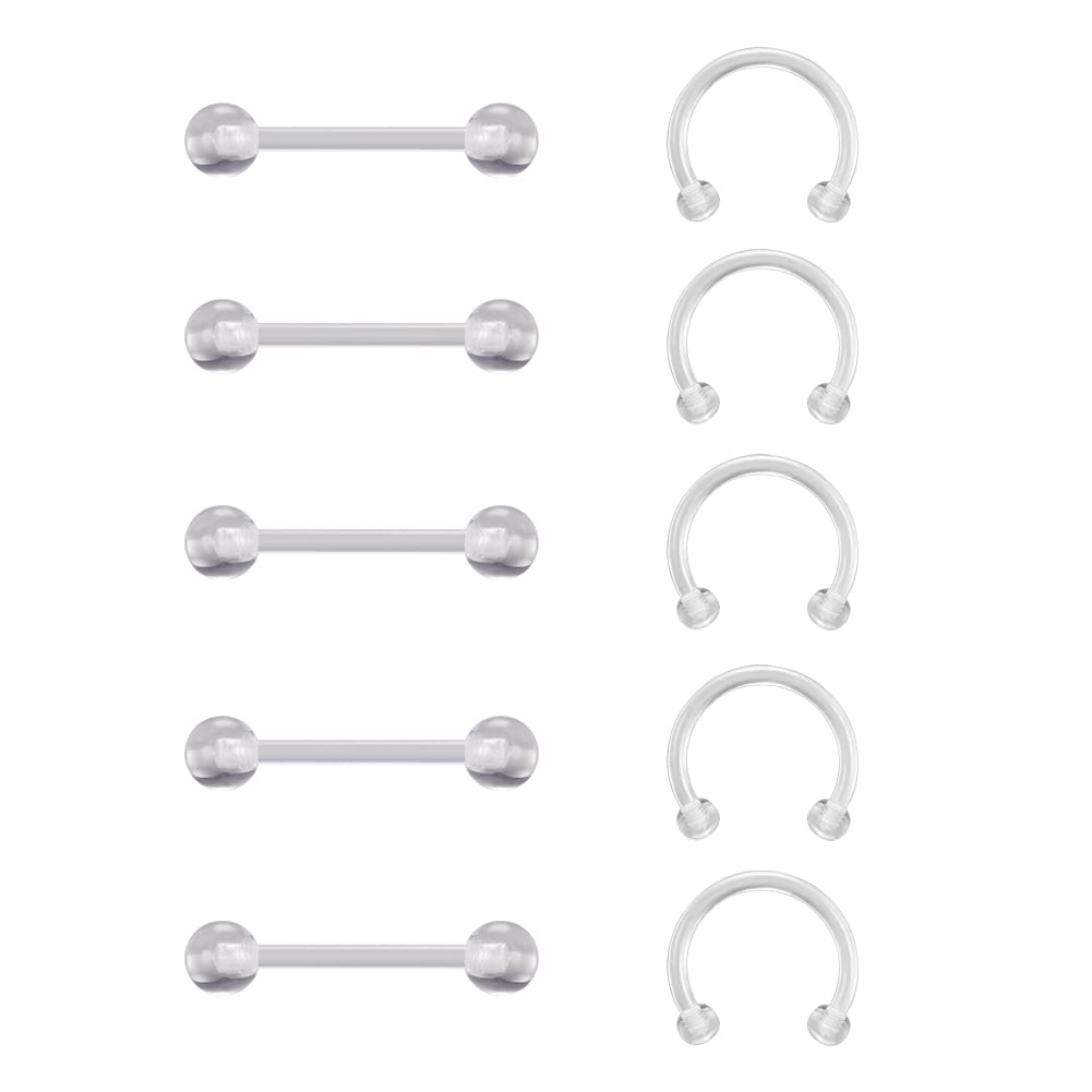 6ixGosh 14g 16g Clear Plastic Nipple Rings for Surgery Pregnant Maternity Weaning, Horseshoe Nipple Piercing Jewelry, Plastic Clear Tongue Rings Piercing Retainer Jewelry