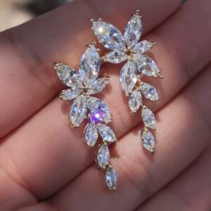 DIAMANTIO Wedding Earrings Elegant Dangle Drop CZ Marquise Cubic Zirconia AAAAA 18K Gold Plated Rhinestone Luxurious for Brides Bridal Wedding Women Precious Crystal (Gold)