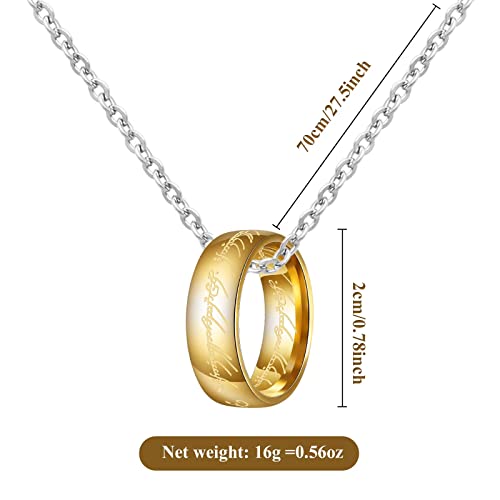 ZKBKJSPZJB Engraved Gold Tone The Ring Pendant Lord of The Ring Hobbit Pendant Necklace for Fans Cosplay Costume Jewelry (Gold)