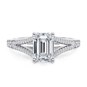 Blocaci Engagement Ring 2 CT Moissanite Emerald Cut Engagement Rings for Women 10k 14k 18k White Gold Rose Gold Yellow Gold Free Engraving Style 6