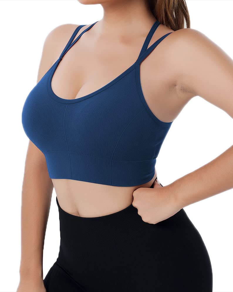 Cross Back Sport Bras Padded Strappy Seamless Cropped Bras for Yoga Workout Fitness Low Impact