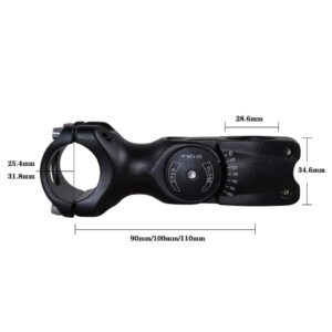 LYYCX 25.4mm / 31.8mm Road Bike Handlebar Stem 28.6mm Aluminum Alloy 0-60 Degree Adjustable Black 90mm / 110mm (Size : 25.4x90MM)