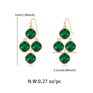 CLASSYZINT Emerald Green Cyrstals Dangle Earrings For Women Shiny Gold Plated Square Alloy Parts Statement Earrings Diamond Chandelier Earrings Women