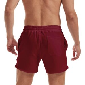 AIMPACT Men's Athletic Shorts Bodybuilding Workout Cotton Gym Shorts with Pockets (WineRed S)