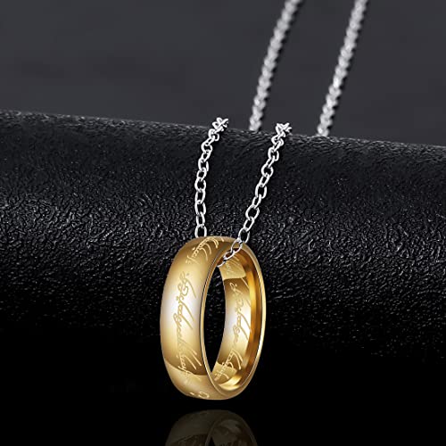 ZKBKJSPZJB Engraved Gold Tone The Ring Pendant Lord of The Ring Hobbit Pendant Necklace for Fans Cosplay Costume Jewelry (Gold)