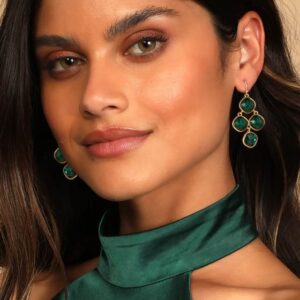 CLASSYZINT Emerald Green Cyrstals Dangle Earrings For Women Shiny Gold Plated Square Alloy Parts Statement Earrings Diamond Chandelier Earrings Women