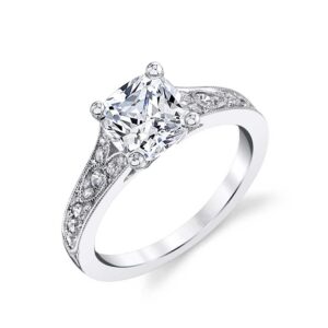 cushion engagement rings for women white gold vintage 1ct center moissanite engagement ring platinum plated silver 10k 14k 18k gold wedding anniversary promise rings with text engraving (18k gold)