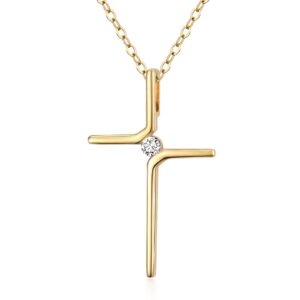 14k Real Gold Cross Necklace for Womens, Simple Yellow Gold Crucifix Cross Pendants Religious Confirmation Jewelry Gift for Her Mom, Wife, 16"-18"