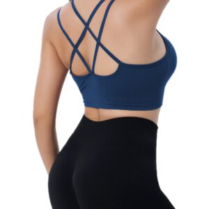 Cross Back Sport Bras Padded Strappy Seamless Cropped Bras for Yoga Workout Fitness Low Impact