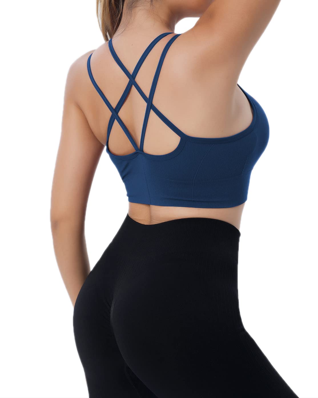 Cross Back Sport Bras Padded Strappy Seamless Cropped Bras for Yoga Workout Fitness Low Impact